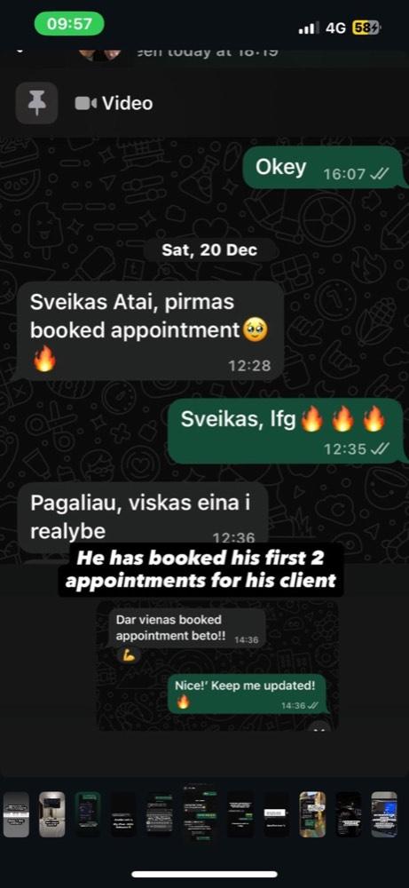 Studentas: pirmi 2 uzbookinti appointmentai jo klientui